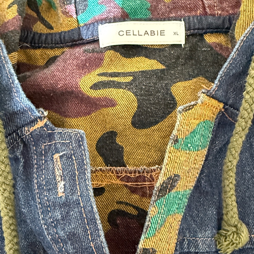 Cellabie Blue Denim Camo Accent Hooded Coat Sz XL - Picture 2 of 4